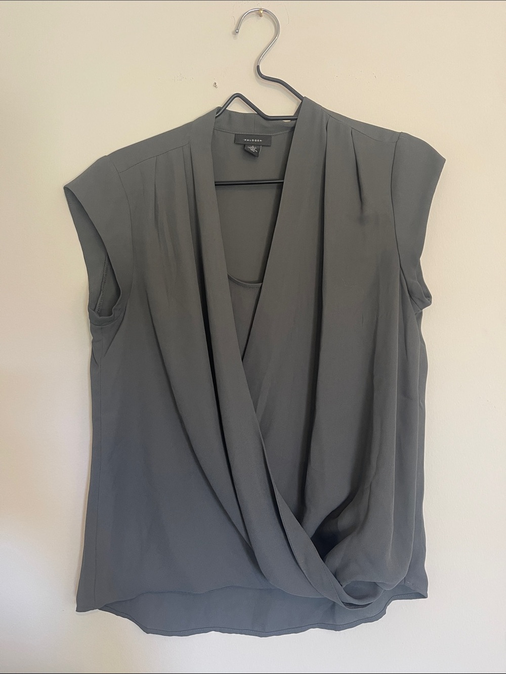 Halogen Slate Gray Sleeveless Draped Surplice Blouse